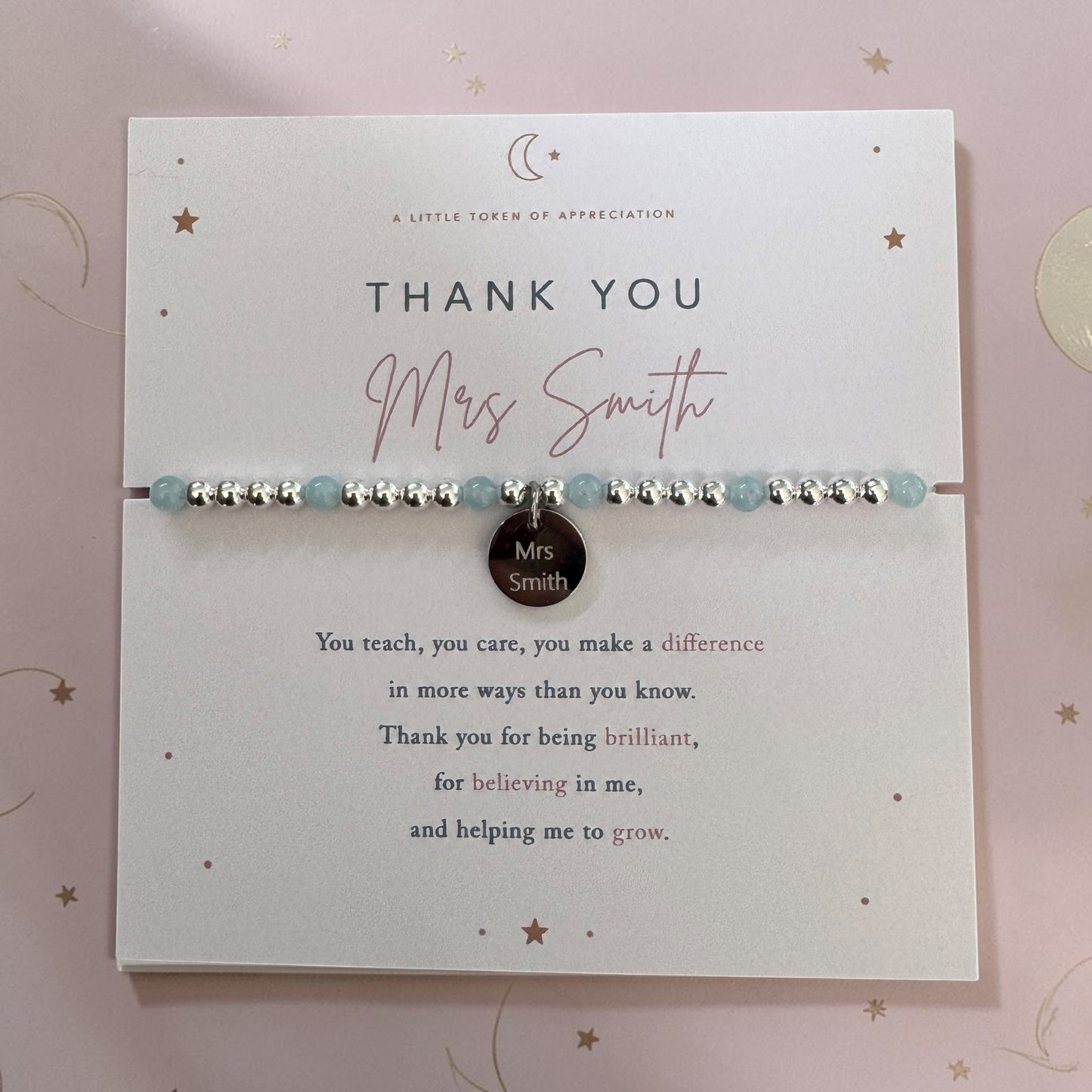 Personalised Teacher Bracelet Gift | End of year teacher gift | Thank You Teacher Gift | TA Teaching Assistant Nursery Teacher Present