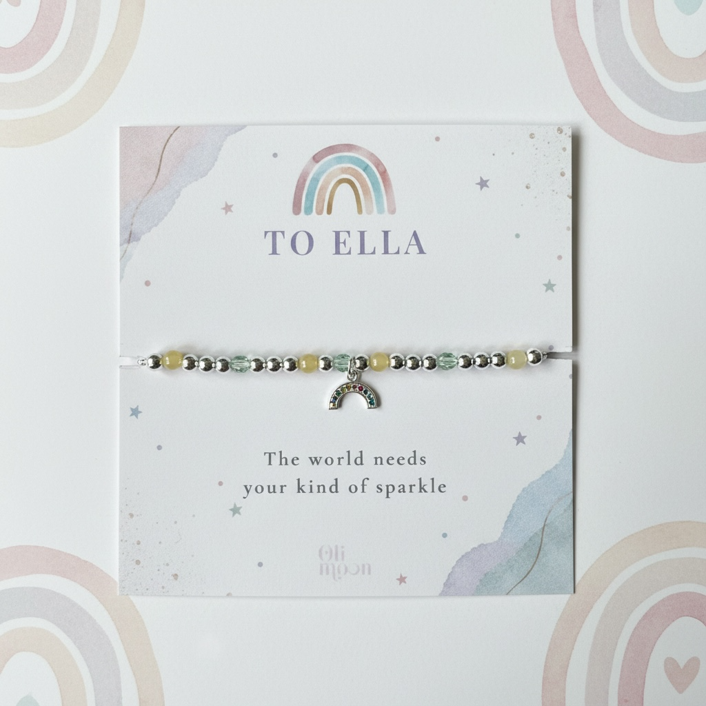 Personalised Rainbow Bracelet for Girls | Friendship Bracelet Gift | positive charm bracelet for daughter or friend | Custom  Jewellery