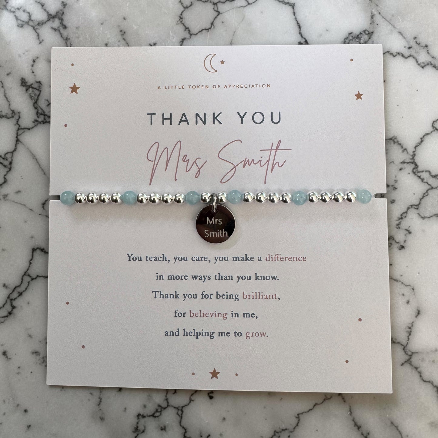 Personalised Teacher Bracelet Gift | End of year teacher gift | Thank You Teacher Gift | TA Teaching Assistant Nursery Teacher Present