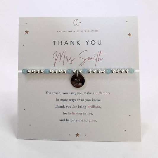 Personalised Teacher Bracelet Gift | End of year teacher gift | Thank You Teacher Gift | TA Teaching Assistant Nursery Teacher Present - Oli Moon Jewellery