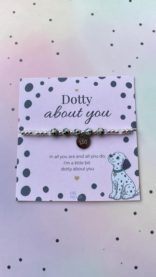 Personalised Dotty About You Bracelet, Personalised Name Bracelet, girlfriend, wife, fiance Gift for Her, Dog Lover Gift, Cute Bracelet - Oli Moon Jewellery