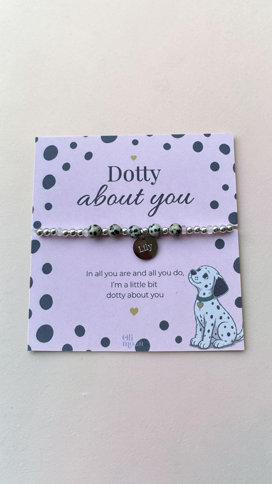 Personalised Dotty About You Bracelet, Personalised Name Bracelet, girlfriend, wife, fiance Gift for Her, Dog Lover Gift, Cute Bracelet