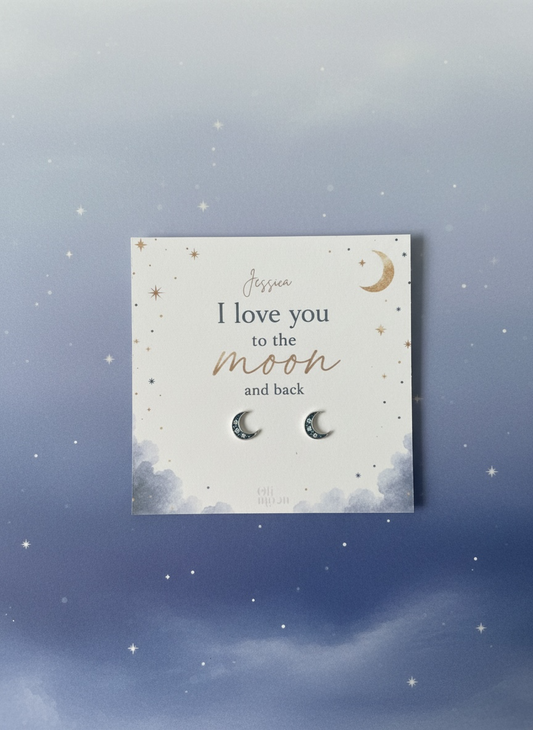 Love you to the moon and back Personalised Sterling Silver Earrings Gift for Her | Custom gift for wife | Birthday Gift for Daughter