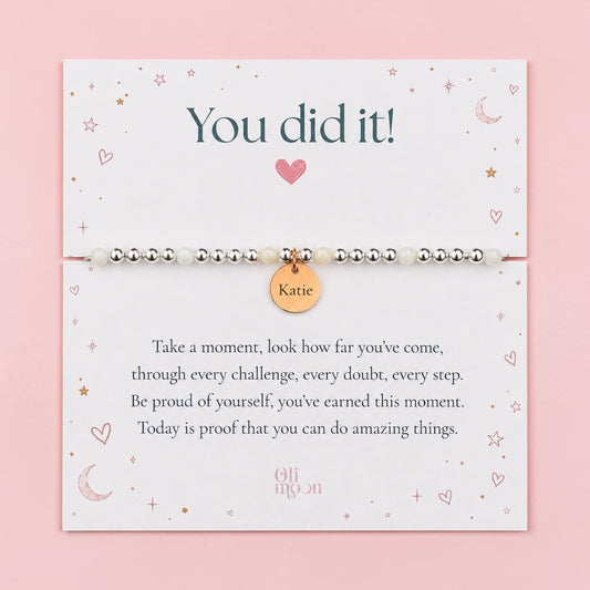 Personalised ‘You Did It!’ Bracelet | Graduation Gift | Congratulations Bracelet | Personalised Bracelet | Achievement Gift | Exam pass - Oli Moon Jewellery