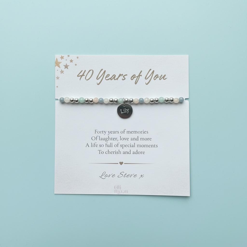 Personalised 40th Birthday Bracelet, 40th Birthday Gift for Her, Custom Name Charm, 40 Years of You Bracelet Present