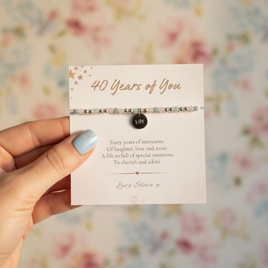 Personalised 40th Birthday Bracelet, 40th Birthday Gift for Her, Custom Name Charm, 40 Years of You Bracelet Present