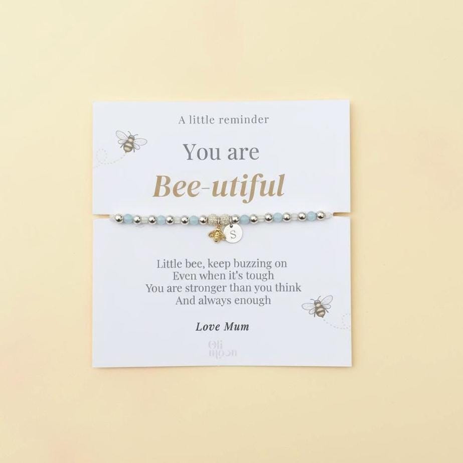 Bee-utiful Bracelet Gift, Personalised Initial Charm Bracelet, Encouragement Gift for Daughter, Mum to Daughter Gift, Thinking of You Gift