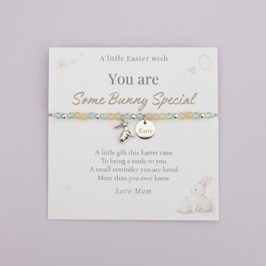 Personalised Easter Bracelet Gift, Bunny Charm Bracelet, Easter Gift for Girls, Custom Name Bracelet, Easter Basket Filler, Daughter Gift