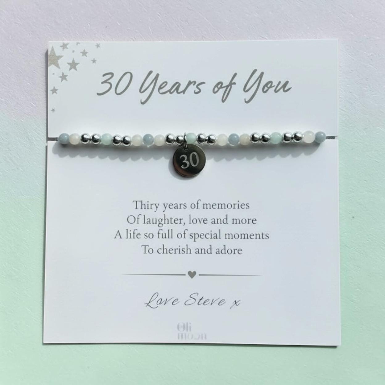 30th Birthday Bracelet Gift for Her, 30 Years of You Jewellery, Personalised Bead Bracelet, 30th Keepsake Gift, Wife Sister Friend