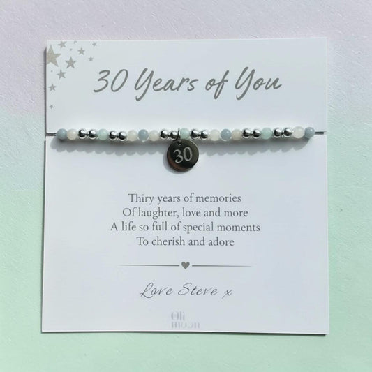 30th Birthday Bracelet Gift for Her, 30 Years of You Jewellery, Personalised Bead Bracelet, 30th Keepsake Gift, Wife Sister Friend