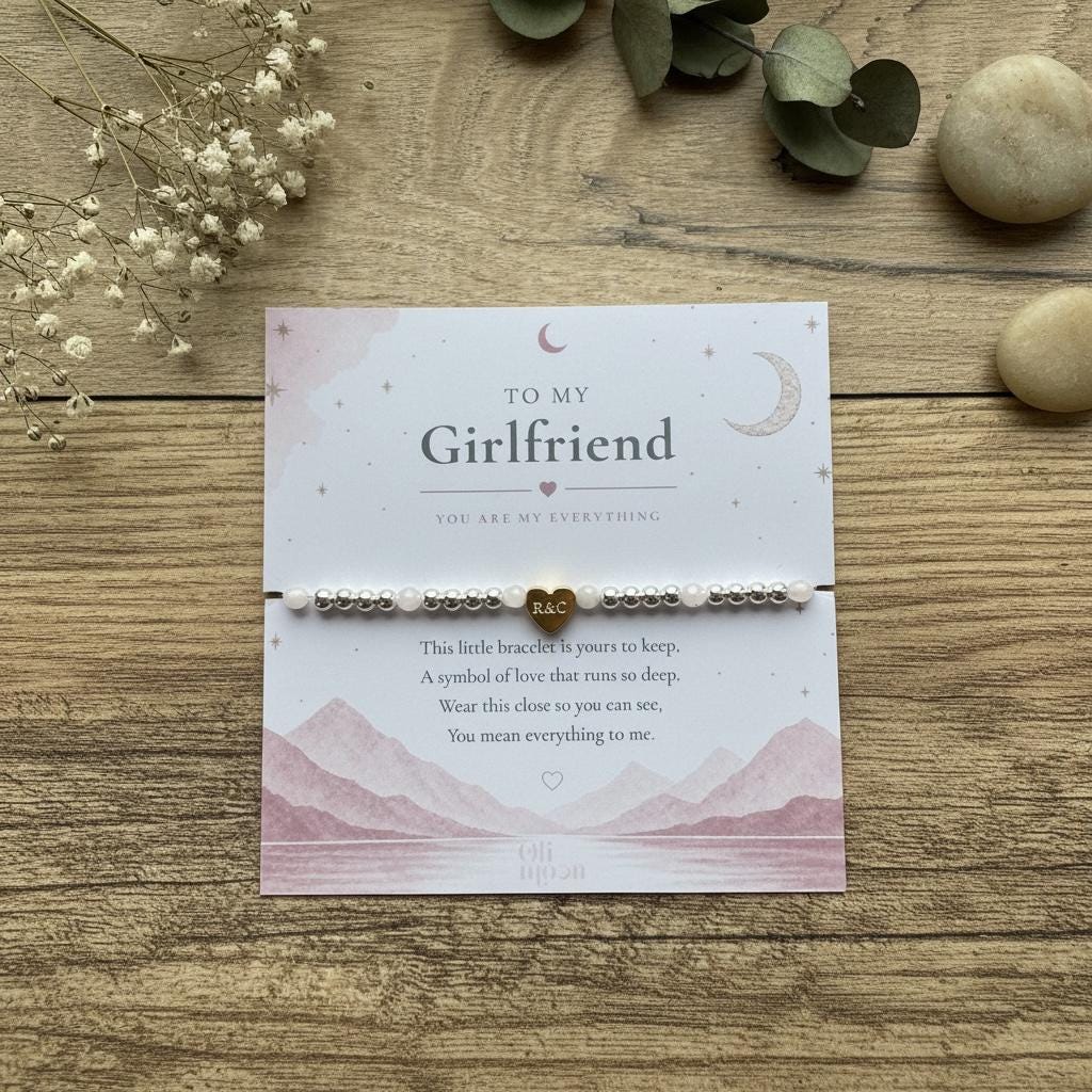 Personalised Girlfriend Bracelet, Initial Heart Bracelet, Anniversary Gift for Girlfriend, Birthday Gift for Her, Engraved Heart Bracelet