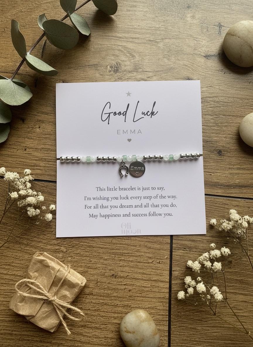 Personalised Good Luck Bracelet, Charm Friendship Bracelet, Lucky Gift for Her, Exam Gift GCSE A level, New Job Gift, Custom Jewellery UK