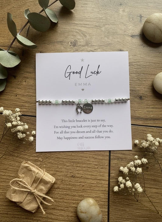 Personalised Good Luck Bracelet, Charm Friendship Bracelet, Lucky Gift for Her, Exam Gift GCSE A level, New Job Gift, Custom Jewellery UK