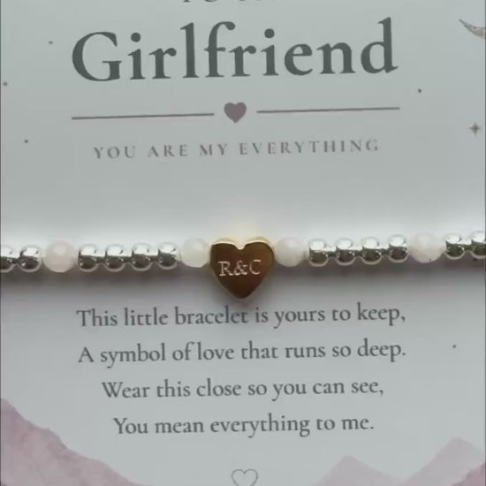 Personalised Girlfriend Bracelet, Initial Heart Bracelet, Anniversary Gift for Girlfriend, Birthday Gift for Her, Engraved Heart Bracelet