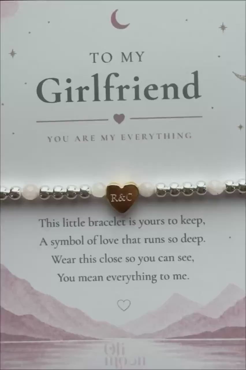 Personalised Girlfriend Bracelet, Initial Heart Bracelet, Anniversary Gift for Girlfriend, Birthday Gift for Her, Engraved Heart Bracelet